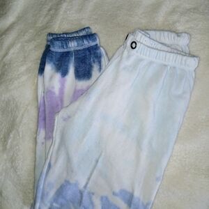 Blue and Purple Ankle Cropped Pants with Tie-Dye Effect